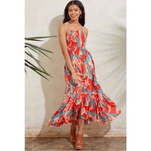 Free People sundress Heat Wave Printed Maxi Dress XS red blue